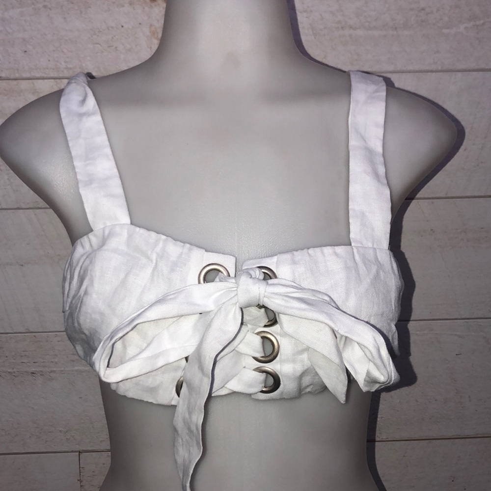 LF Seek The Label White Lace Up Bralette